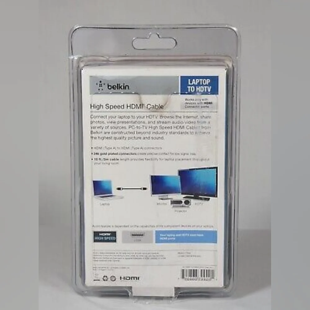 Belkin Laptop To HDTV TV 10 Feet HDMI Cable Wire High Speed